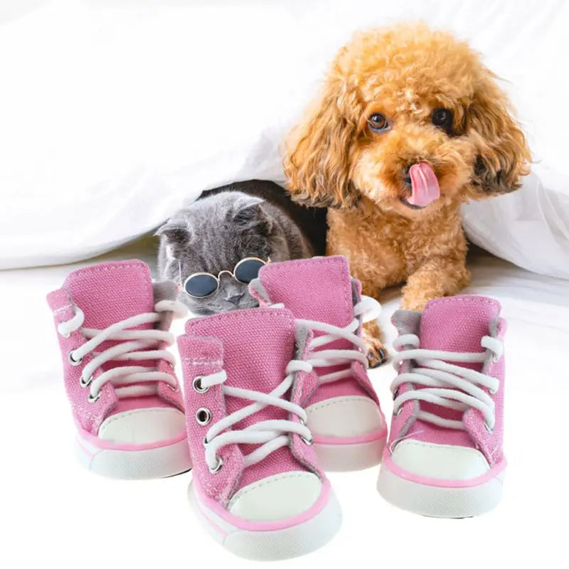 4pcs Solid Color Pet Dog Shoes Small Dog Puppy Boots Dog Shoes Sport Style Dog Shoes For Small Pets Supplies Casual Dog Footwear